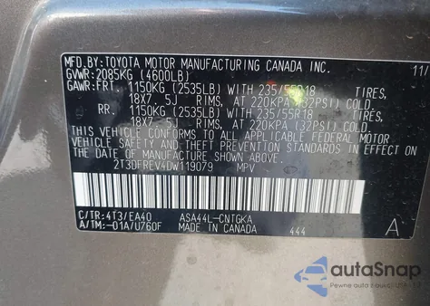2013 Toyota Rav4 Limited from USA, damaged, VIN 2T3DFREV4DW119079